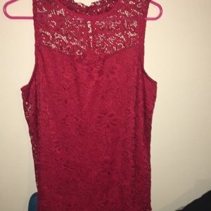 red sheer floral lace tank top